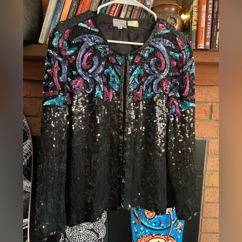 Black/Multicolor sequin jacket